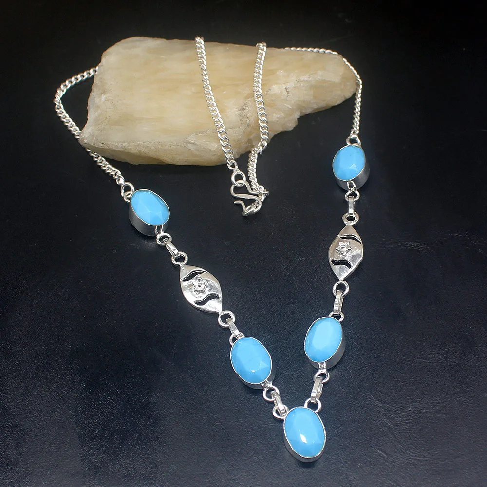 

Gemstonefactory Jewelry Big Promotion 925 Silver Gorgeous Unique Blue Jade Ladies Women Chain Necklace 52cm 202101642