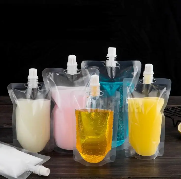 200ML/250ML/300ML/400ML/500ML Stand-up Clear Plastic Drink Packaging Bag Spout Pouch for Beverage Liquid Juice Milk Coffee