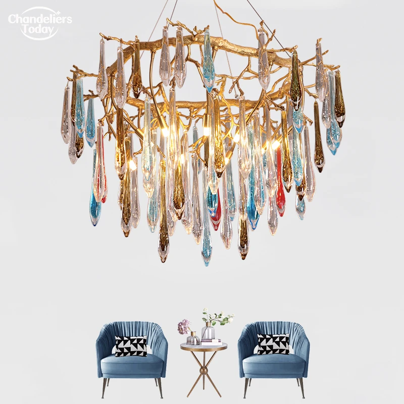 

Brass Chandelier Lighting LED Copper Chandeliers Glass Chandelier Lamp Staircase Copper Hanging Light for Living Dining Room