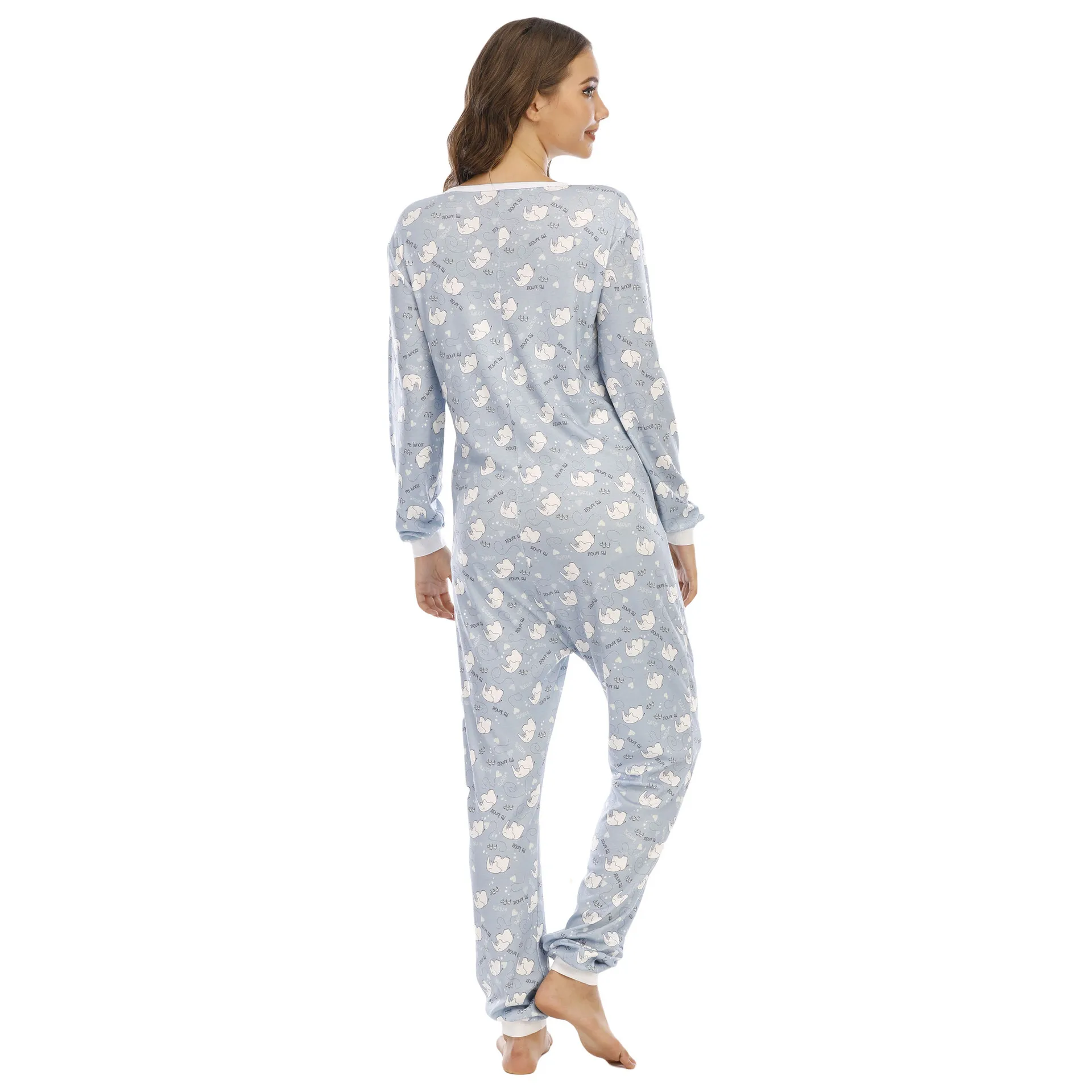 Autumn Warm Soft Sleepwear Overall Onepiece Jumpsuit Kigurumi Onesie Adult Women Pijama Pajamas