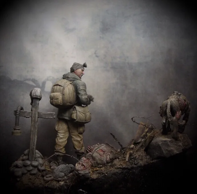 Resin Model Figure GK，Including Dogs Crosses Dead Bodies Soldiers Hillside ,  Unassembled and unpainted kit