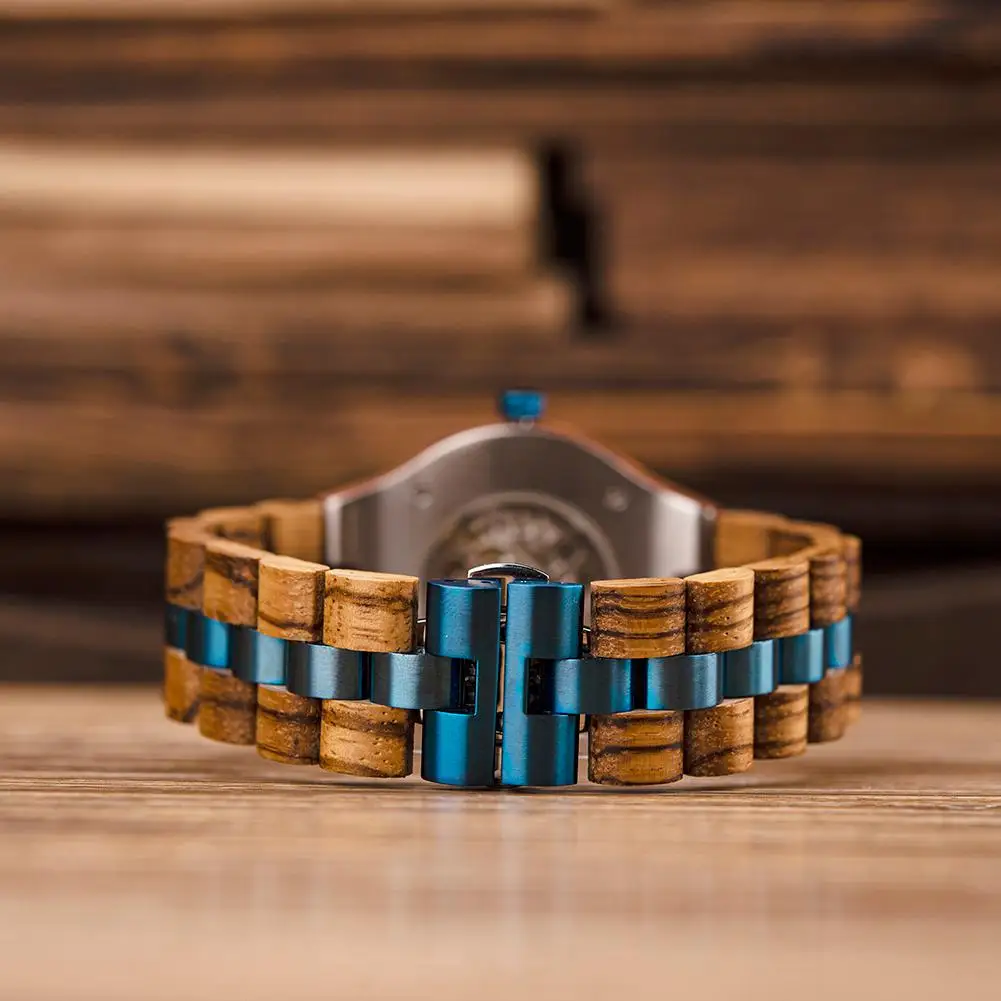 Orologio meccanico da uomo BOBO BIRD Nuovo orologio da polso in legno blu da lavoro alla moda, movimento meccanico di qualità, regalo per l'amante