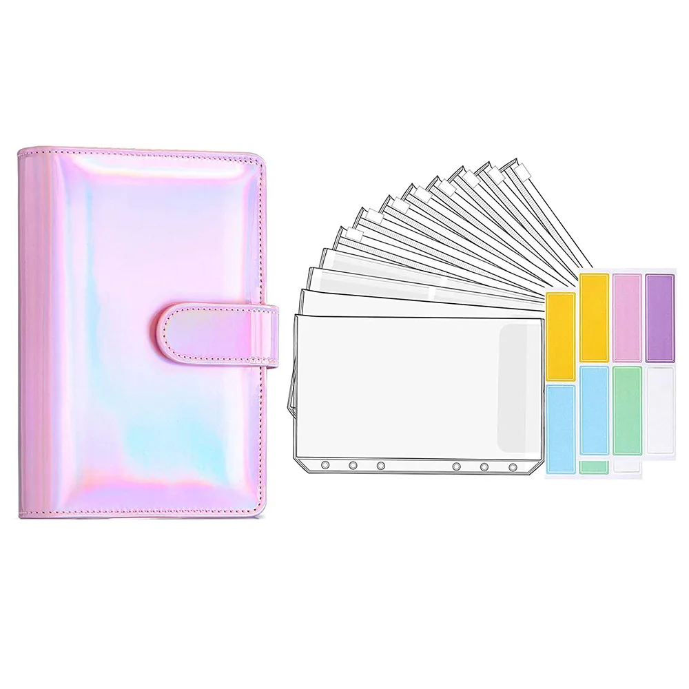 A6 Binder Budget Planner Notebook Covers Folder A6 Size 6 Hole Binder Pockets Plastic Binder Zipper Money Saving Envelope Set