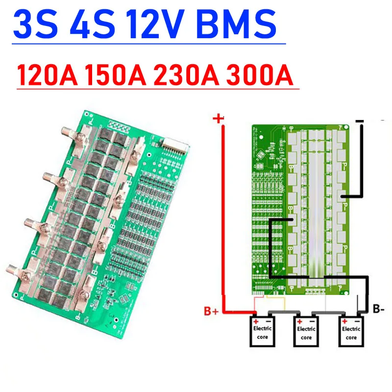 Equilíbrio da Placa da Proteção da Bateria do Lítio de Bms para o Começo do Carro Inversor do rv Li-íon Lifepo4 12.8v 3s 4s 12v 120a 150a 230a 300a