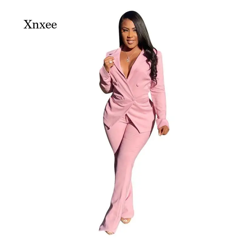 

Fall Solid Color Ladies Suit Notched Collar Suit Jacket Fashion Flared Pants Suit Sportswear Two-Piece Fitness Suit