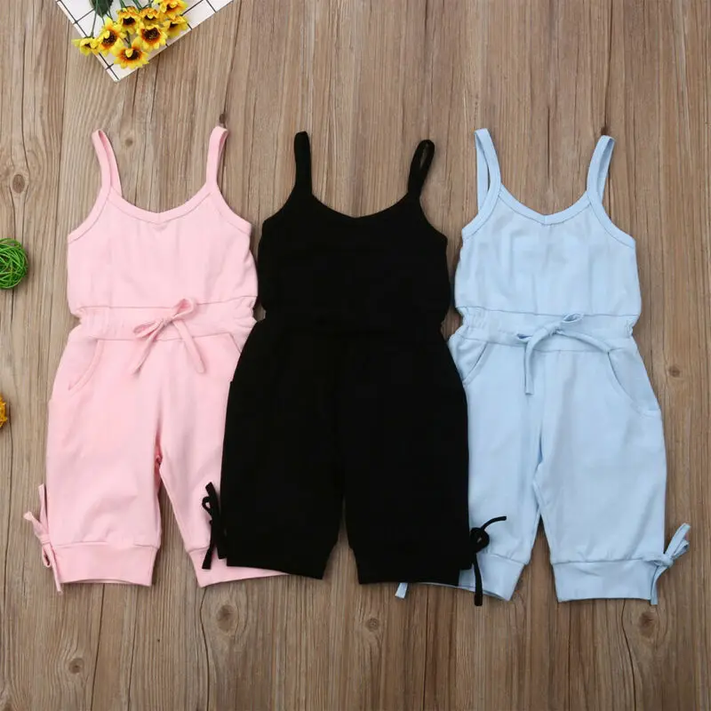 Summer Baby Girl Bow Vest Tank Romper Jumpsuit Toddler Kid Girl Suspenders Sleeveless Bow Jumpsuit Outfits Fashion 1-6Y Clothes