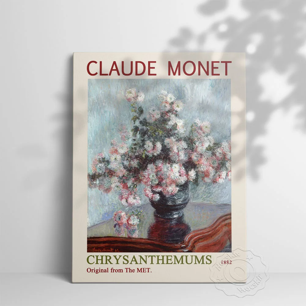 Póster de exposición del Museo Met, obras de arte floral de Claude Monet, crisantemos, imagen de pared de alta definición, mural de flores vintage