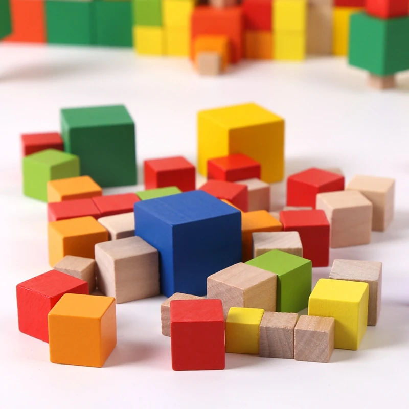 

50Pcs Colorful Original Wood Cube Building Blocks Assembled Early Educational Intelligence Toys 1.5x1.5cm 2x2cm 3x3cm