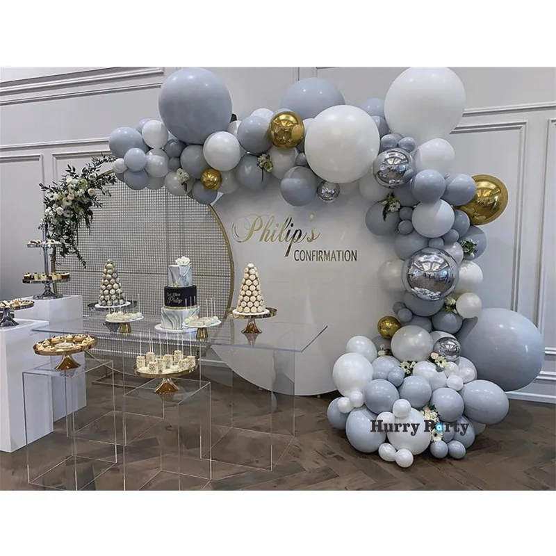 

140Pcs Macaron Gray White Birthday Party Balloon Garland Arch Kit 4D Gold Foil Balloon For Baby Shower Weddings Party Decoration