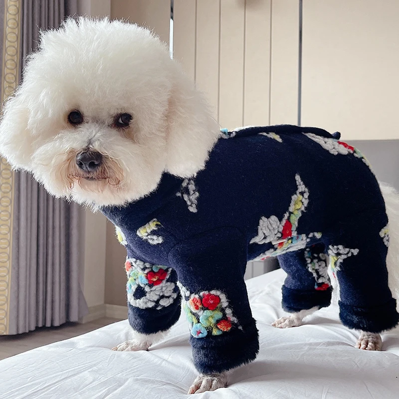 Pet Dog Jumpsuit Warm Woolen Winter Puppy Clothes Protect Belly Overalls With Leash Pajamas For Small Dogs Chihuahua Poodle Coat