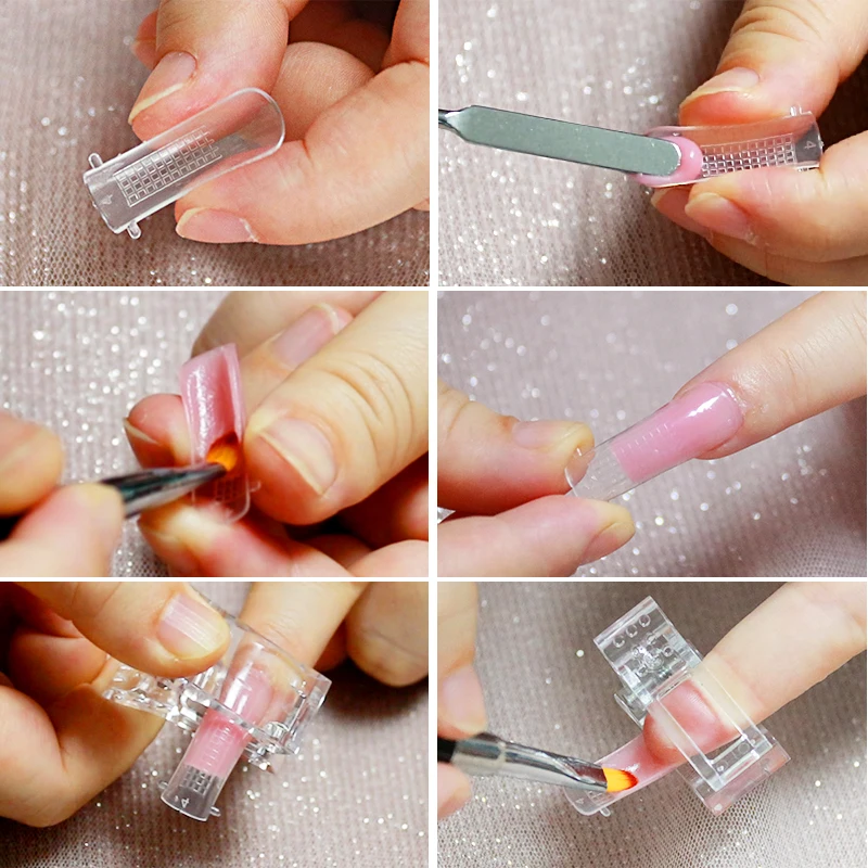 Forms for Nail Extension with Dual-Ended UV Gel Brush Nail Clips Dual Nail Extending Mold Quick Building Full Cover Nail Tips