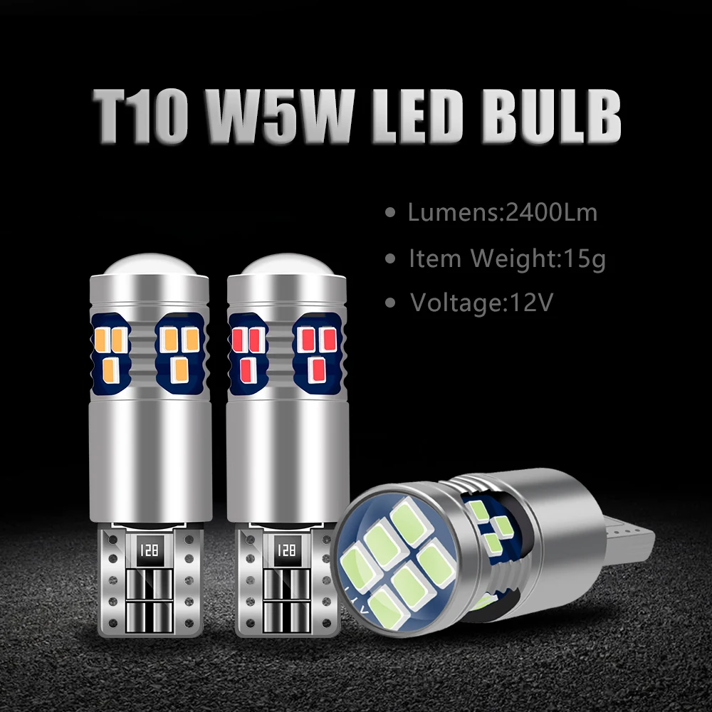 

2PCS W5W LED T10 Bulbs Canbus For Car Parking Position Lights Interior Map Dome Reading Lights 12V Auto Clearance Width Lamps