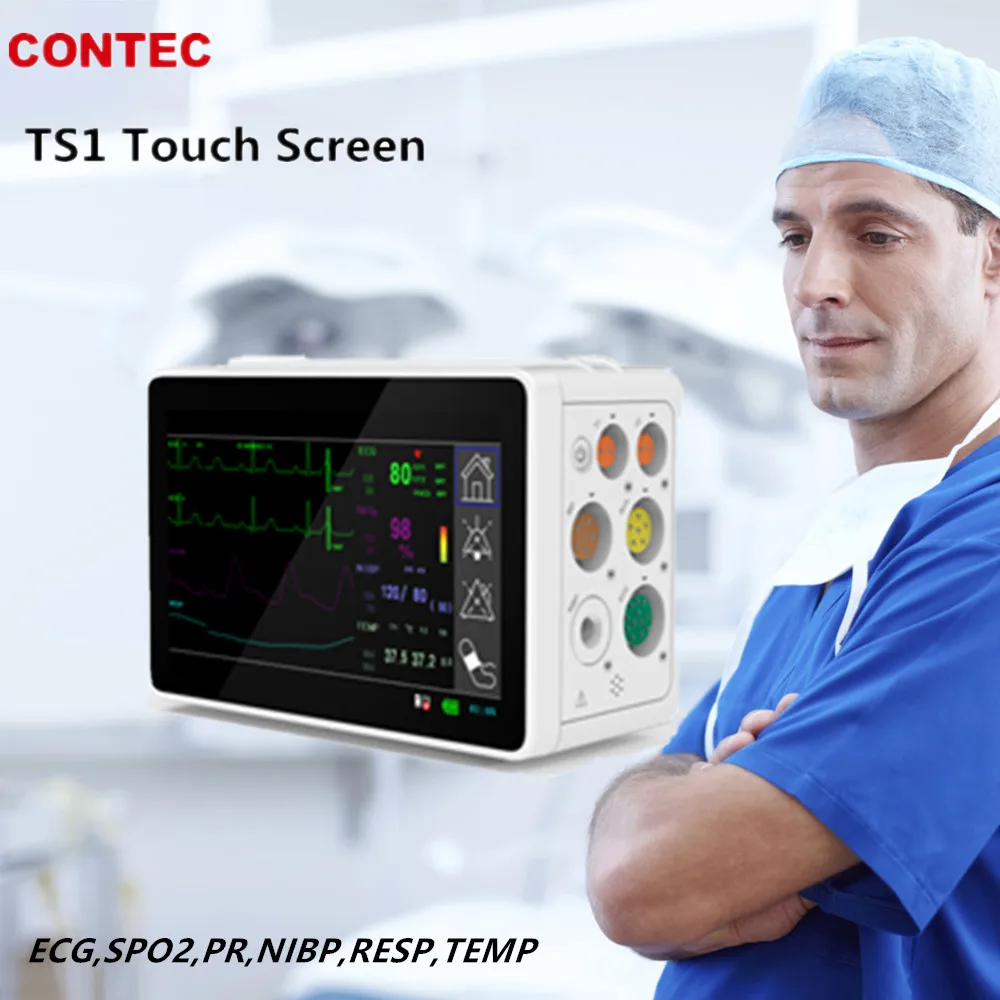 CONTEC  5'' Modular Patient Monitor 6 Parameters Touch Screen  Plug-in Vital  Monitor ECG NIBP SPO2 PR RESP TEMP