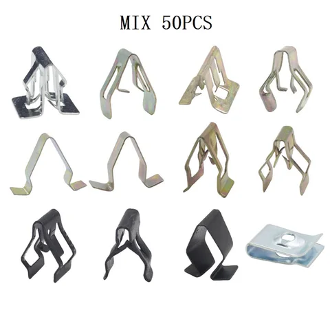 MIX 50 шт. универсальный U-образный замок, металлические фиксированные зажимы для автомобильной приборной панели, радиоприборной панели, крепеж для DVD, стопорные зажимы