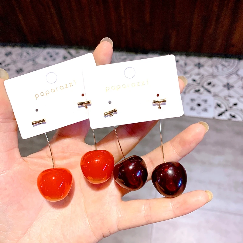 Cute Red Cherry Earrings for Women Fashion Fruit Dangle Earrings Bohemian Pearl Earrings For Women Drops Earrings Christmas Gift