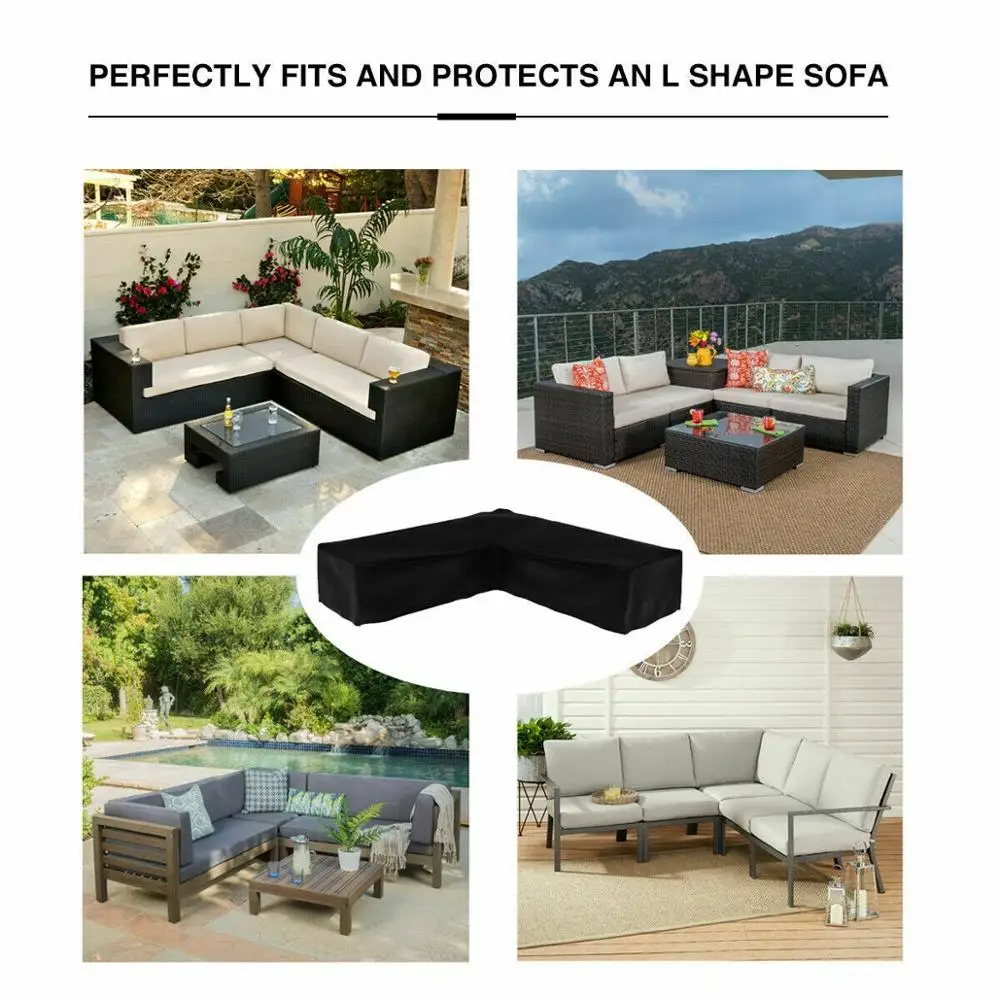 L Shape Furniture Waterproof  Cover Outdoor Garden Patio Rattan Sofa Dustproof V Shaped Mold Resistant Cover black