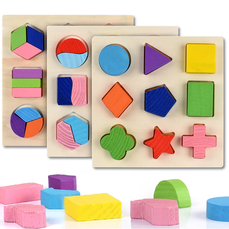 Wooden Geometric Shapes Montessori Puzzle Kids Cognitive Toy Early Preschool Learning Educational Toy For Baby Toddler Children