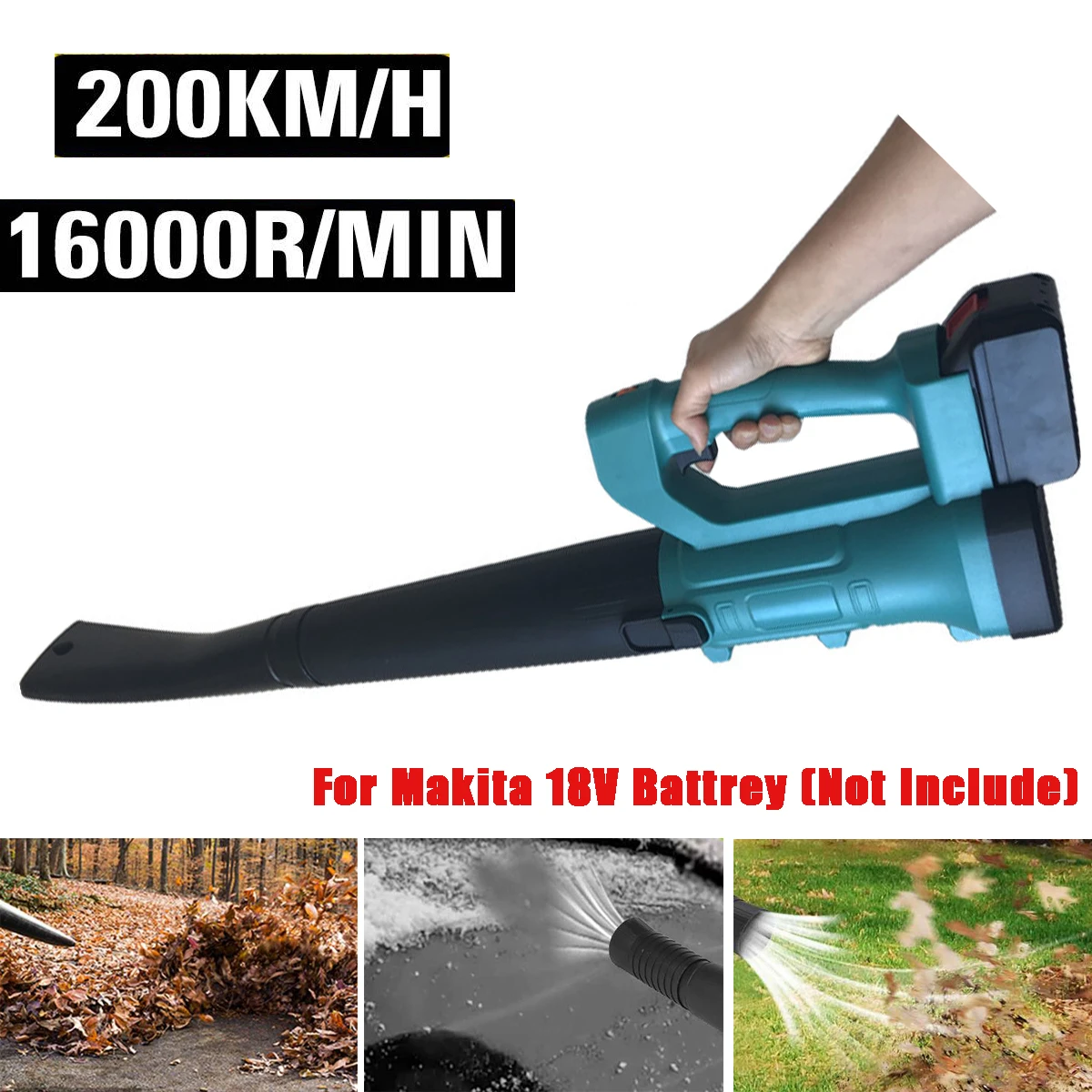 Soplador de aire eléctrico inalámbrico, herramientas eléctricas de jardín para batería Makita de 18V, 16000r/min, hoja/nieve/polvo