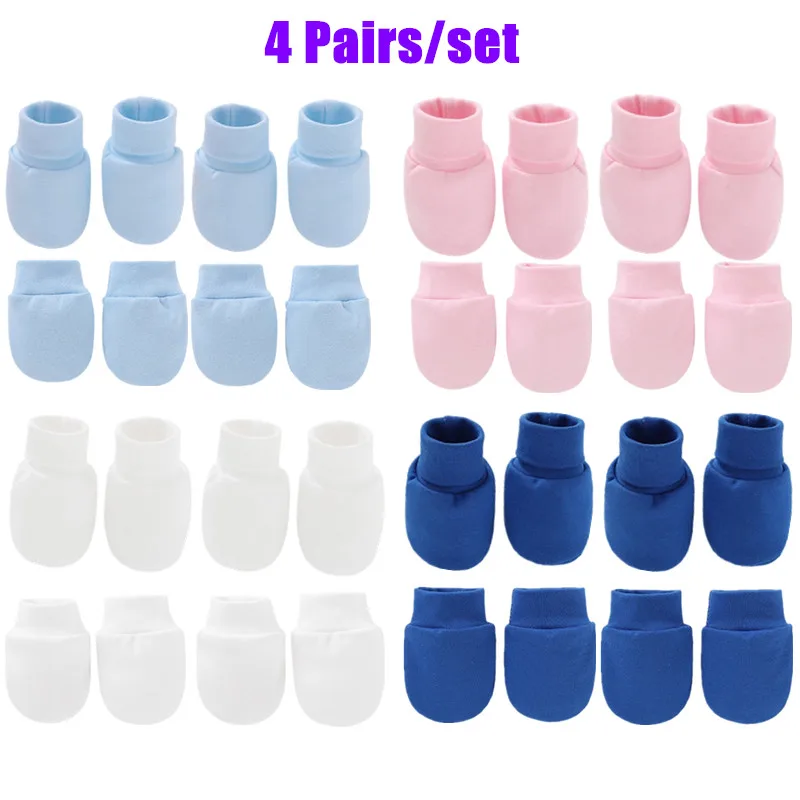 4 Pairs Soft Cotton Face Protection Gloves Foot Cover Set Anti Scratch Handguard Baby Newborn Mittens For Baby Boys Baby Girls