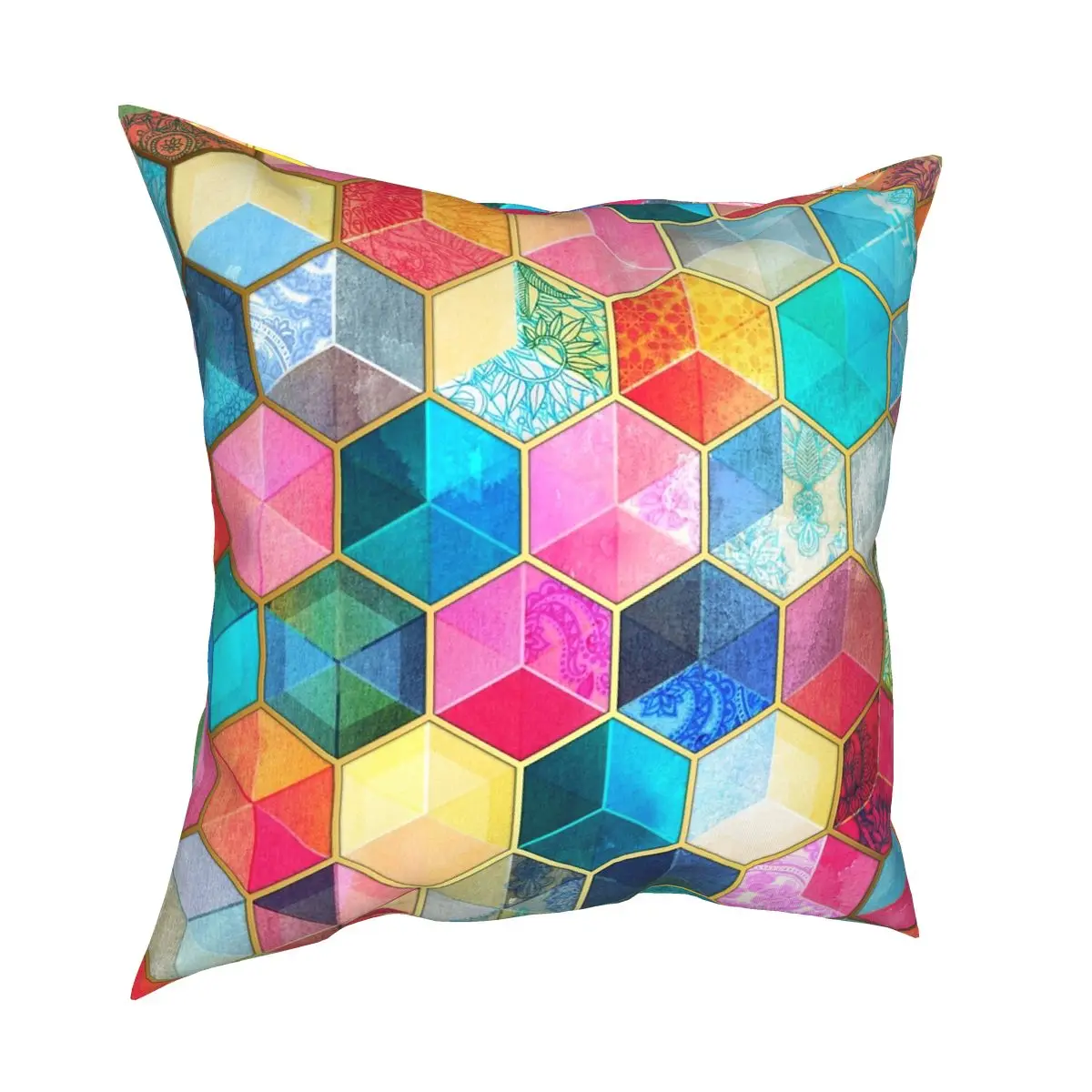 Crystal Bohemian Honeycomb Cubes Colorful Hexagon Pillowcase Polyester Zip Decorative Pillow Case Home Cushion Cover 45*45cm