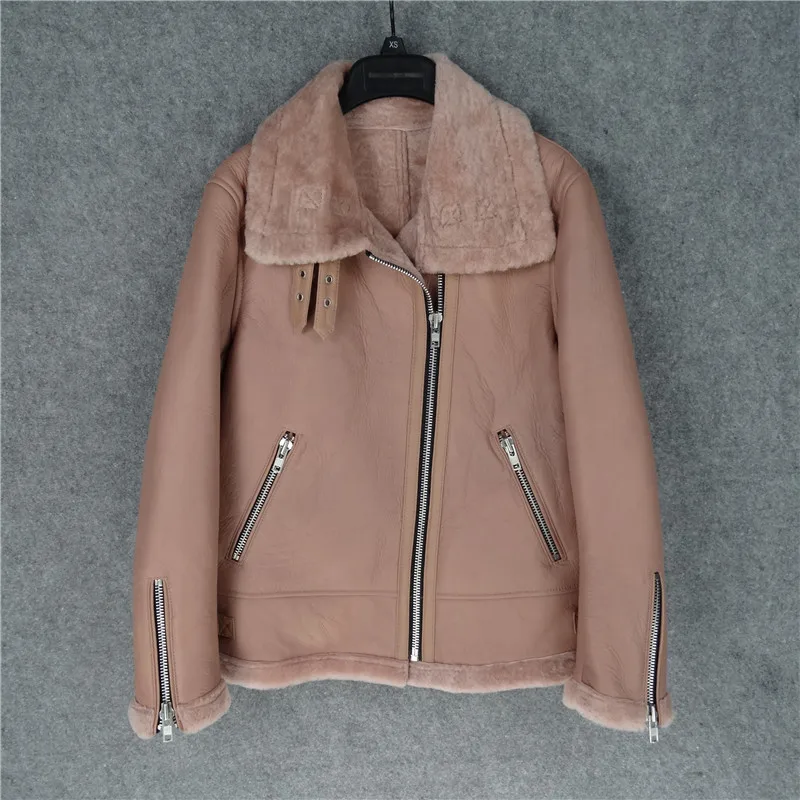 CC SHop Best.Guarantee Genuine leather jacket with fur.Winter warm women 100% shearling coat.Street sheepskin with wool jackets