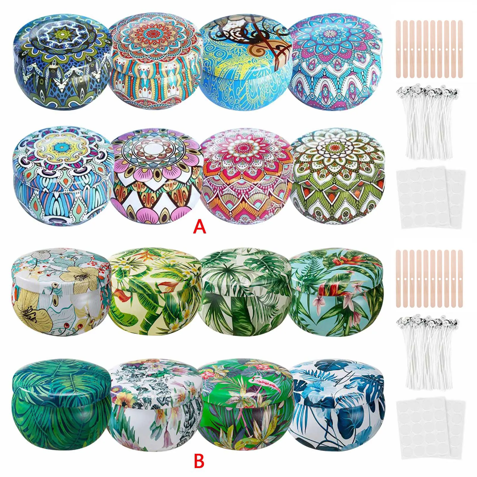 

8PCS Empty Tinplate Box Metal Storage Tins Cans Jars Containers Wicks Sticker Centering for Essential Oil DIY Candle Making