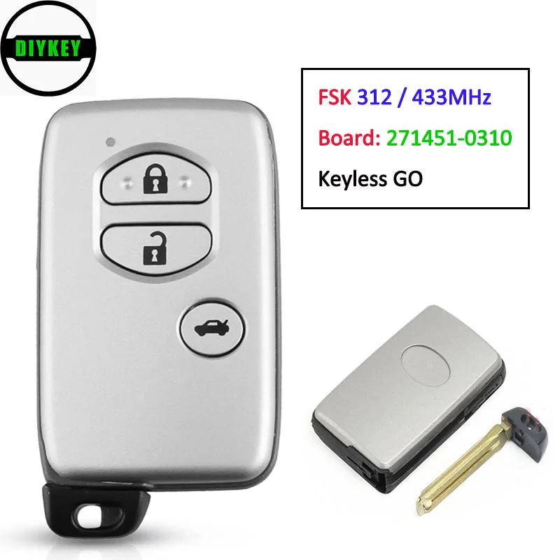 

DIYKEY FSK 312 / 433MHz Smart Card Remote Key Fob for Toyota Camry Crown Mark X Majesta 2004-2009 Board ID: 271451-0310