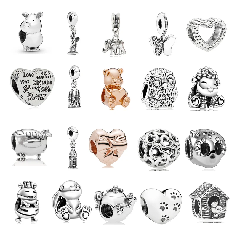 New Fashion Original Heart Beaded Cute Footprints for Original Pandora Women's Jewelry Gifts