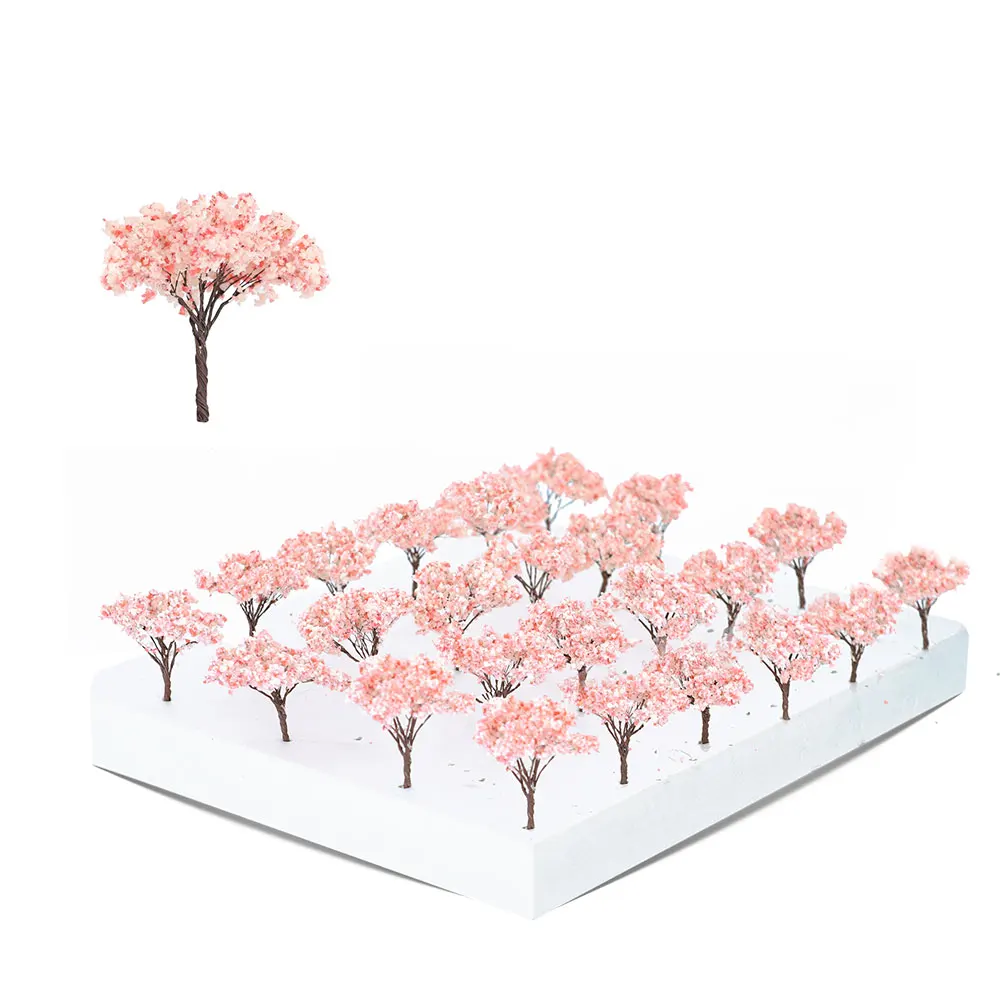 Miniature Cherry Flower Tree Model Height 65mm Plant Diorama Kits Diy Sand Table/HO Railway Scene Layout Accessories 5Pcs/10Pcs