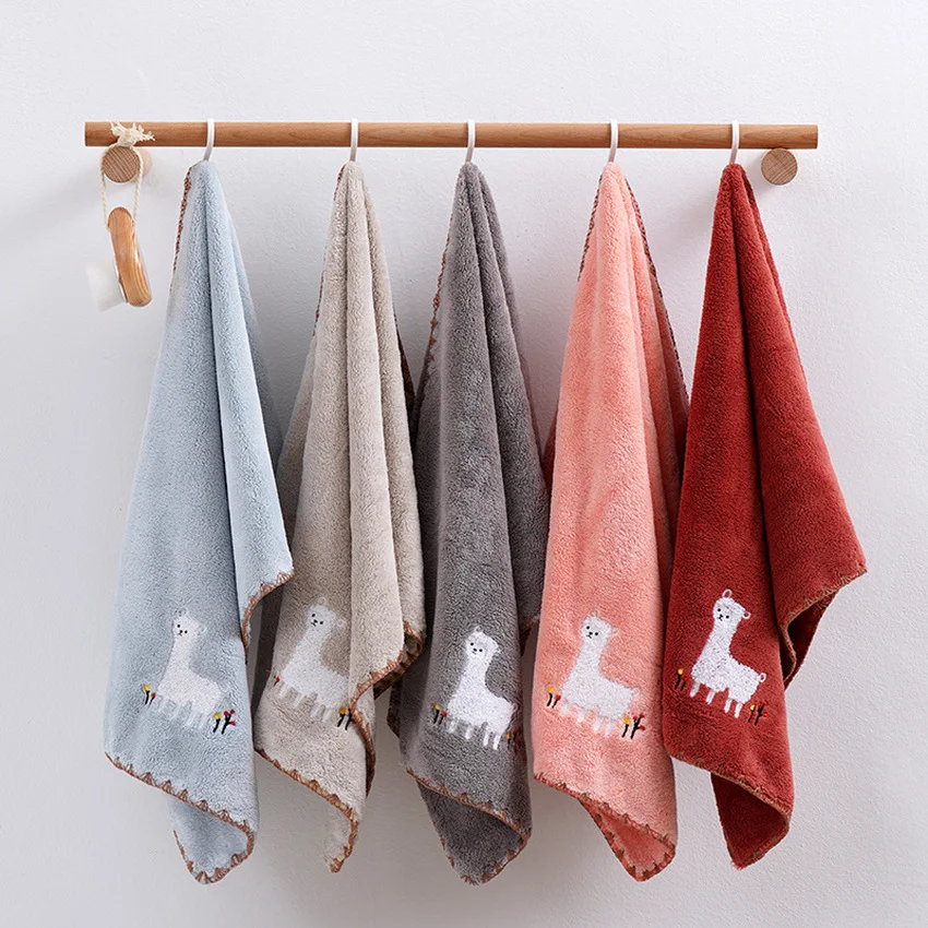 

Alpaca Printed Coral Fleece Face Towel Good Absorbent Soft Rectangle Towels Household Skin-friendly Kids Adults Home Bathroom