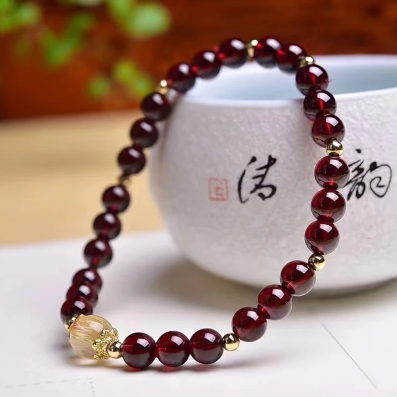 5A+ Natural Dark Garnet Bracelet 5mm Wine Red Bead Charm Bracelet Women Stone Jewelry Brazaletes Pulseras Mujer