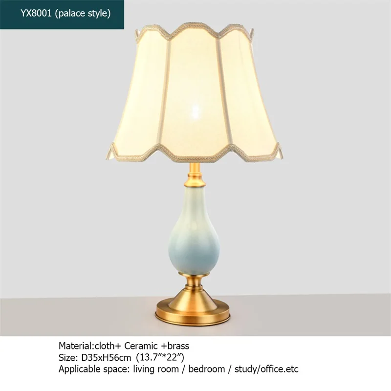 OURFENG Bedside Table Lamp LED Jingde Ceramic Copper Desk Light Luxury Home Decorative Living Room Office Bed Room Study
