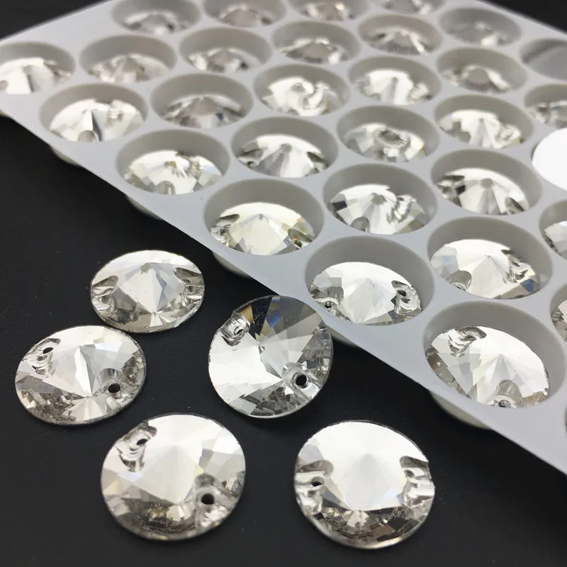 8mm-18mm Round Crystal Clear Color Flatback Sew On Rhinestone Beads, Sew On Stones Spacer buttons for Garment Jewelry