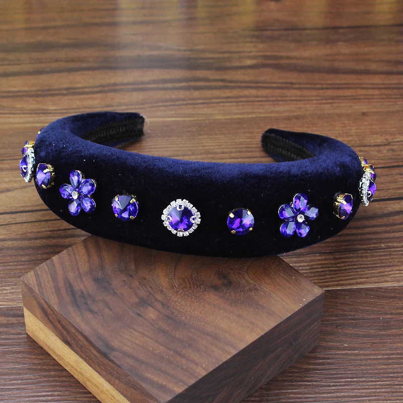 Simple Yellow Black Crystal Flower Padded Hairband Rhinestone Women Headband Luxury Headdress For Girls Fashion Hair Accessories