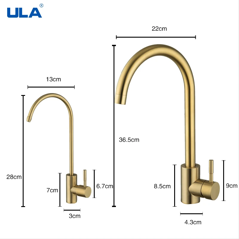 ULA Kitchen Faucet Gold Stainless Steel 360 Rotate Kitchen Tap Faucet Deck Mount Cold Hot Water Sink Mixer Taps Torneira