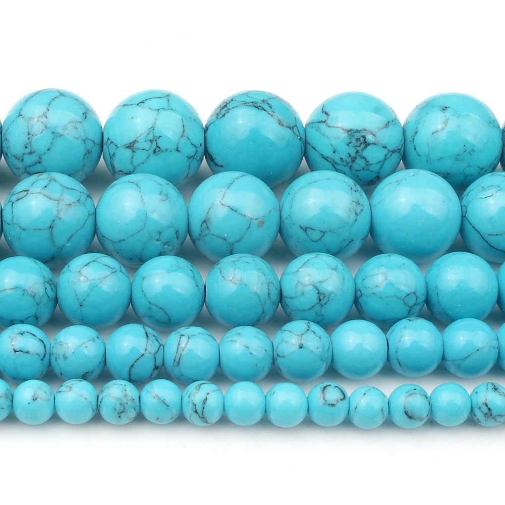 4/6/8/10/12mm Natural Blue Howlite Turquoises Stone Beads For Diy Bracelet Accessories Jewellery Making 15\'\'