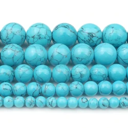 4/6/8/10/12mm Natural Blue Howlite Turquoises Stone Beads For Diy Bracelet Accessories Jewellery Making 15''