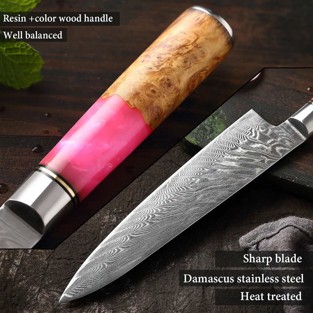 XITUO 8 Inch Damascus Chef Knife Pink Resin Elegant Goddess Special Kitchen Gift Knife High Quality Sharp Japanese Home Slicing