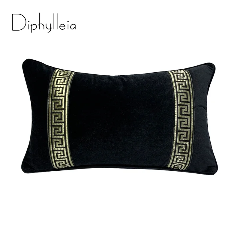 

Diphylleia Lace Velvet Waist Cushion Cover Home Decor Vintage Lumbar Pillowcase Cushion Cover Black Gold Jacquard 30x50cm