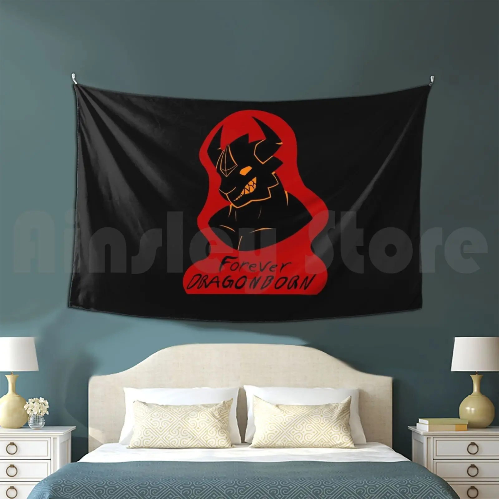 Forever Dragonborn Tapestry Living Room Bedroom And Dnd Dnd D D Dice Dragonborn Fantasy Tabletop Draconic Red Dragon