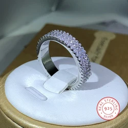 Eternity-Anillo de Plata de Ley 925 para mujer, Micro pavé AAAAA, Circonia cúbica, anillos de banda de boda, joyería nupcial para fiesta, regalo