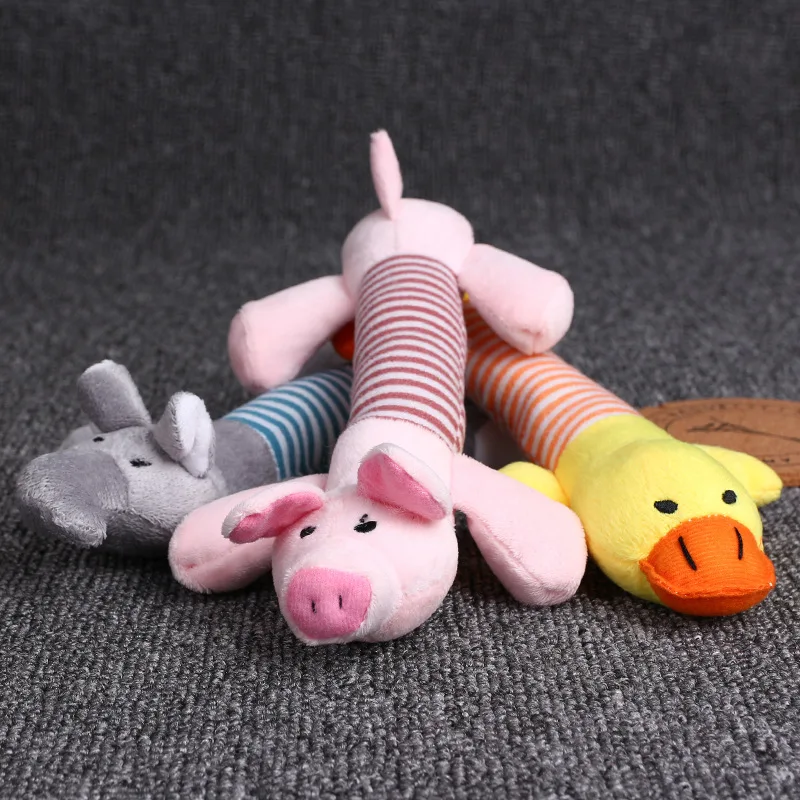 Fashion Cute Pet Dog Cat Plush Squeak Sound Dog Toys Funny Fleece Durability Chew Molar Toy Fit for All Pets Elephant Duck Pig