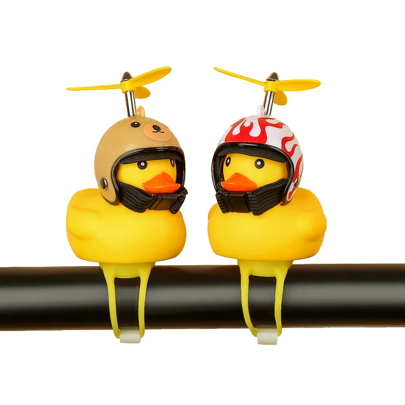 Light Up Cute Yellow Rubber Duck Toy Car Ornament Bike Hat Decoration Stroller Pendant Bamboo Dragonfly