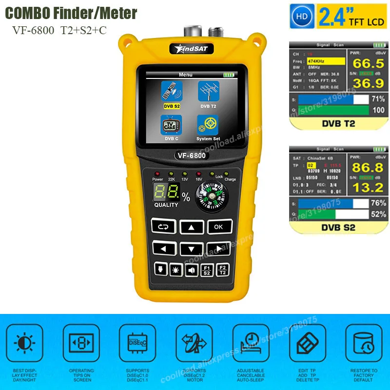 VF-6800 Satellite Finder Meter Dvb-t2/DVB S2/DVB C Combo Sat Finder Dvb t2 Receiver Satellite Satfinder 2.4\