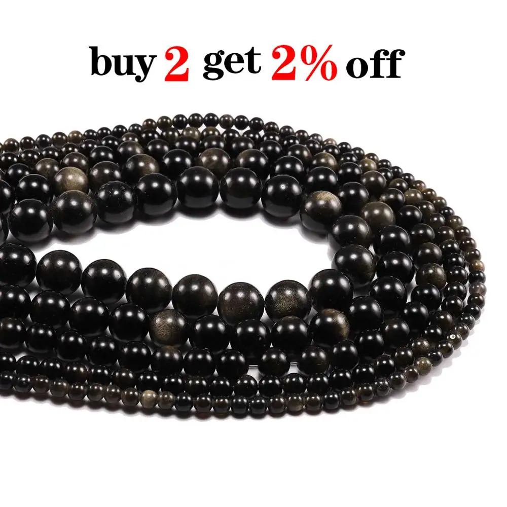 1strand/lot 4/6/8/10/12 mm Natural Obsidian Stone Beads Round Loose Spacer Bead For Jewelry Making Findings DIY Bracelet image 2