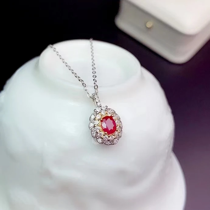 CoLife Jewelry Fashion Ruby Necklace Pendant 4mm*5mm Natural Africa Ruby Pendant 925 Silver Ruby Jewelry Gift for Woman