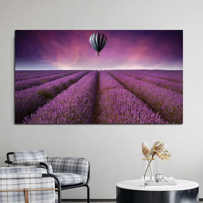 

Canvas Print Poster for Modern Living Room,Scandinavian,Lavender,Flower,Garden Landscape, Sunset Painting, Wall Art, Home Decor