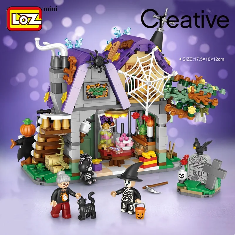 LOZ Halloween House Halloween Haunted House Building Blocks Small Particle Assembling Toy Assembly