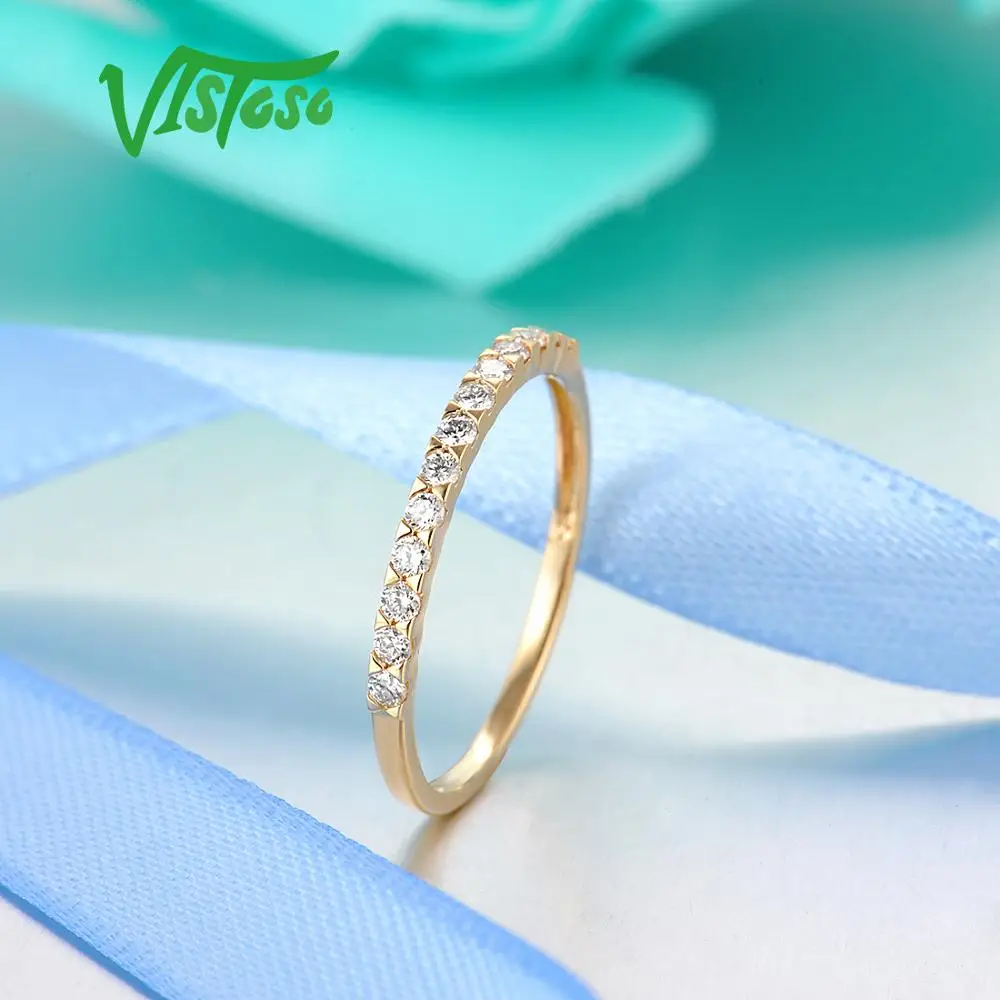 VISTOSO Gold Ring For Women Genuine 14K 585 Yellow Gold Ring Sparkling Diamond Promise Engagement Rings Anniversary Fine Jewelry