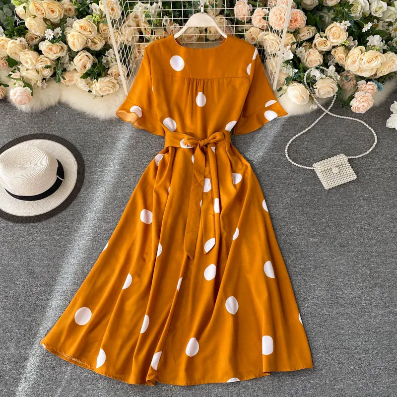 Franse Slanke Vintage Polka Dot Print V-hals Bandage Jurk Zomer Midi Lange Party Vrouwen Hoge Taille Vestido De Festa elegante Jurk